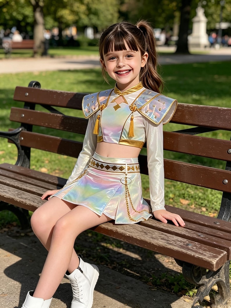 Girls Demon Hunters Rumi Golden Costume Set, Trendy Kpop Stage Performance Outfit, Anime Cosplay Dress Made for Halloween Party Wear Style D