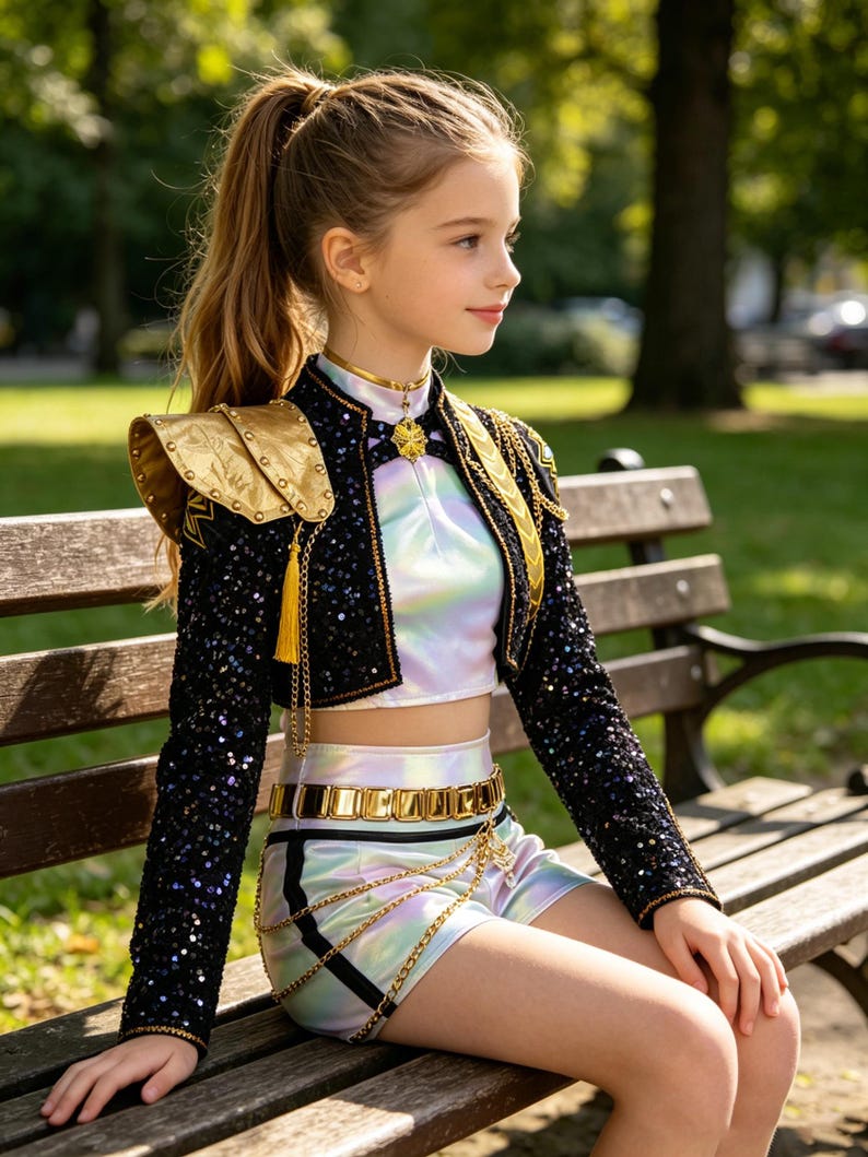 Girls Demon Hunters Rumi Golden Costume Set, Trendy Kpop Stage Performance Outfit, Anime Cosplay Dress Made for Halloween Party Wear image 4