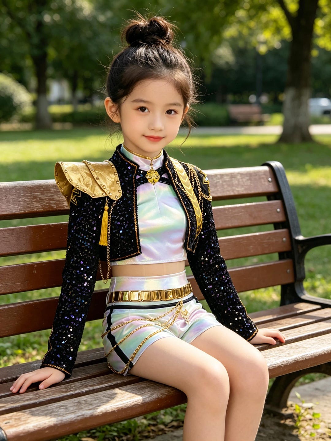 Girls Demon Hunters Rumi Golden Costume Set, Trendy Kpop Stage Performance Outfit, Anime C