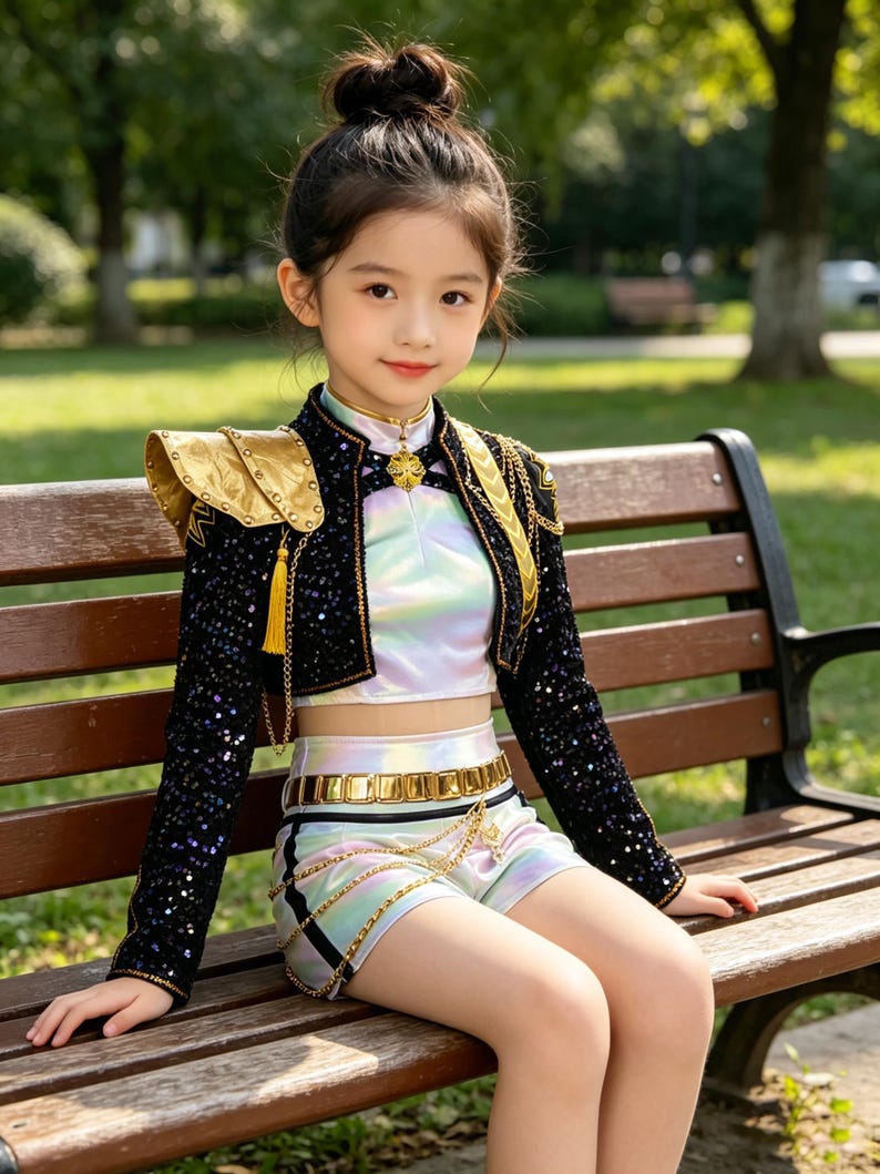 Girls Demon Hunters Rumi Golden Costume Set, Trendy Kpop Stage Performance Outfit, Anime Cosplay Dress Made for Halloween Party Wear Style A