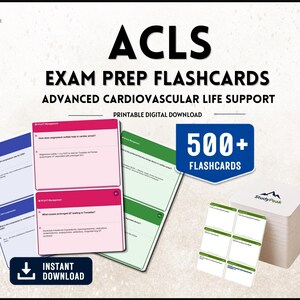 ACLS Exam Prep Flashcards | 500 Practice Study Cards | Advanced Cardiovascular Life Support Test | Printable Download