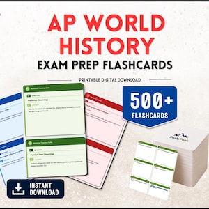 AP World Geschichte Exam Prep Karteikarten | 500 praktische Lernkarten | Druckbare Download