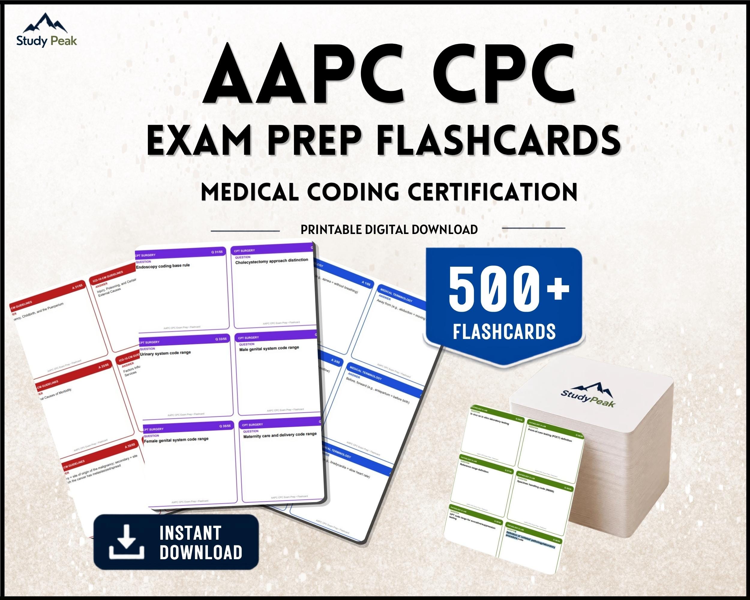 AAPC CPC Exam Prep Flashcards 500 Practice Study Cards Medical Coding Certification Printable Download