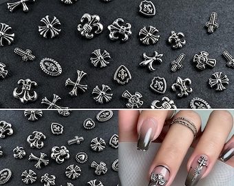 Juego de colgantes de cruz gótica vintage para uñas, decoraciones de uñas de aleación estilo punk, colgantes de cruz de metal de estilo oscuro, 30 piezas