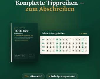 TOTO 13er Teilsystem Rechner + 37 geprüfte Systeme | fertige Tippreihen statt Tabellen | PDF + Online-Rechner