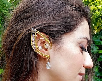 Ear Cuff THOI Elfen Ohrschmuck (2 Stück) individualisierbar: Aluminiumdraht, facettierte Kristalle- Fantasy Ohrringe, Feenschmuck, Elfenohren