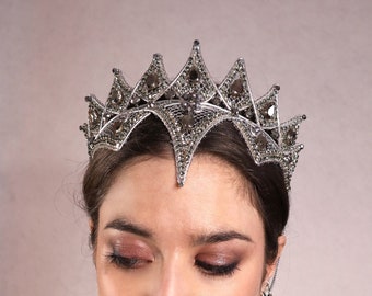 Crown SIXTA - silver wires, platinum rhinestones, crystal chain - Maleficarum - snowflake evil queen, white witch