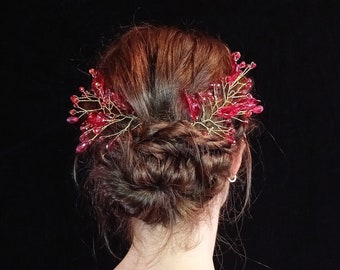 Branch headpiece - red-gold crystals - fairy headpiece, medieval fantasy, magical wedding bridesmaid, cottagecore, renaissance bride