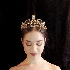 Ballet headpiece ALINA - gold wires, faceted translucent AB & opaque gold crystals - Sleeping Beauty Aurora Gamzatti Raymonda Medora crown