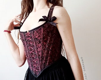 Corset stays ELOISE customizable- black/red - cottagecore, witch outfit, hobbit, renaissance, 18th century short stays, medieval fantasy