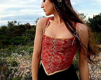 Corset stays ELOISE customizable- red/gold - cottagecore, fairycore, renaissance bridal corset, 18th century short stays