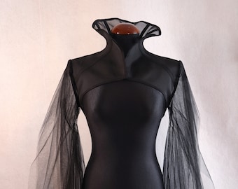 Bolero, customizable - black mesh & tulle - Maleficarum - evil queen jacket, gothic steampunk, villain costume, Maleficent