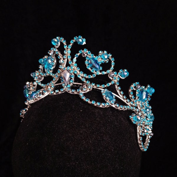 Ballet tiara MAR - royal blue or turquoise: silver wires, crystal chain- Medora, Grand Pas Classique, Aspicia