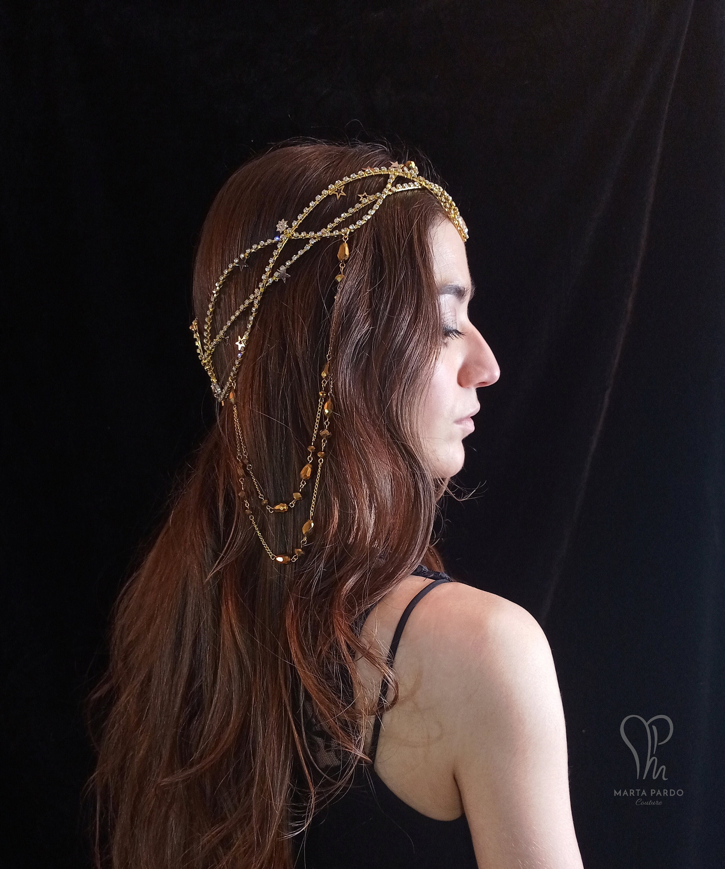 Elven circlet ASTRAEA customizable - gold wire & stars fantasy tiara - medieval elf bride crown, fairycore wedding headpiece