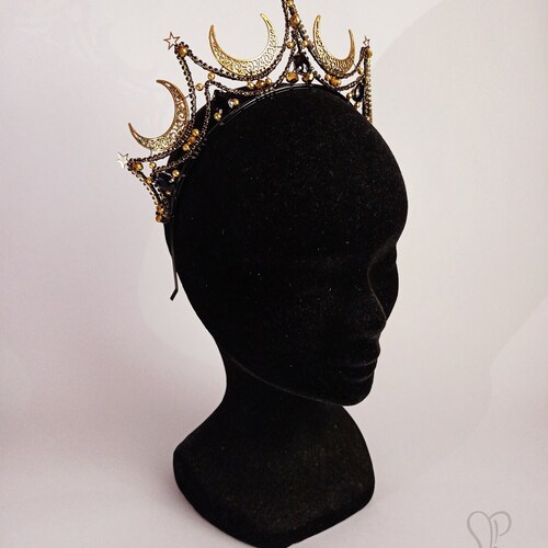 Fantasy Tiara MONA - Gold Moons & Stars, Black Rhinestones  display picture 1