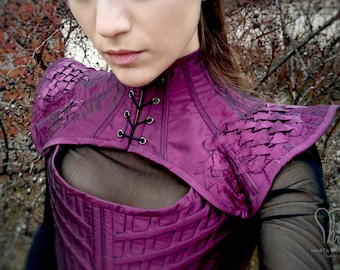 Neck corset 'Mother of Dragons' - dragonscales, purple neck corset, goth medieval fantasy, corset stays, post apocalyptic steampunk