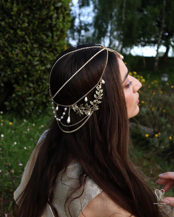 9733 Boho Leaf Head Chain Clip Gold Long Tassels Headpiece Sparkle Green Amazon.com: Jovono Boho Gold Leaf Head Chain Headpiece with  main image 4
