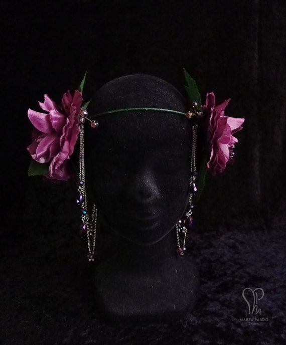 Floral Crown - Ooak - Purple Flowers, Deep Green Leaves  display picture 1