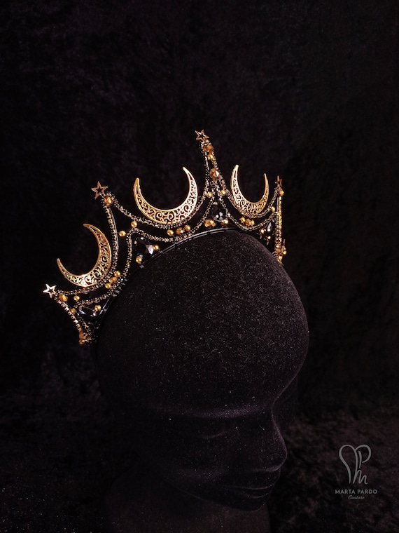 Fantasy Tiara MONA - Gold Moons & Stars, Black Rhinestones  display picture 3