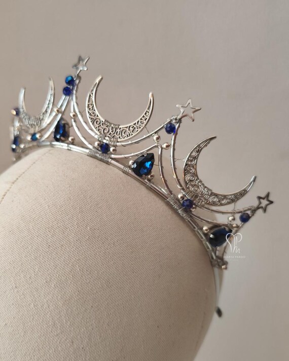 Fantasy Tiara MONA - Silver Moons and Stars, Royal Blue  display picture 3