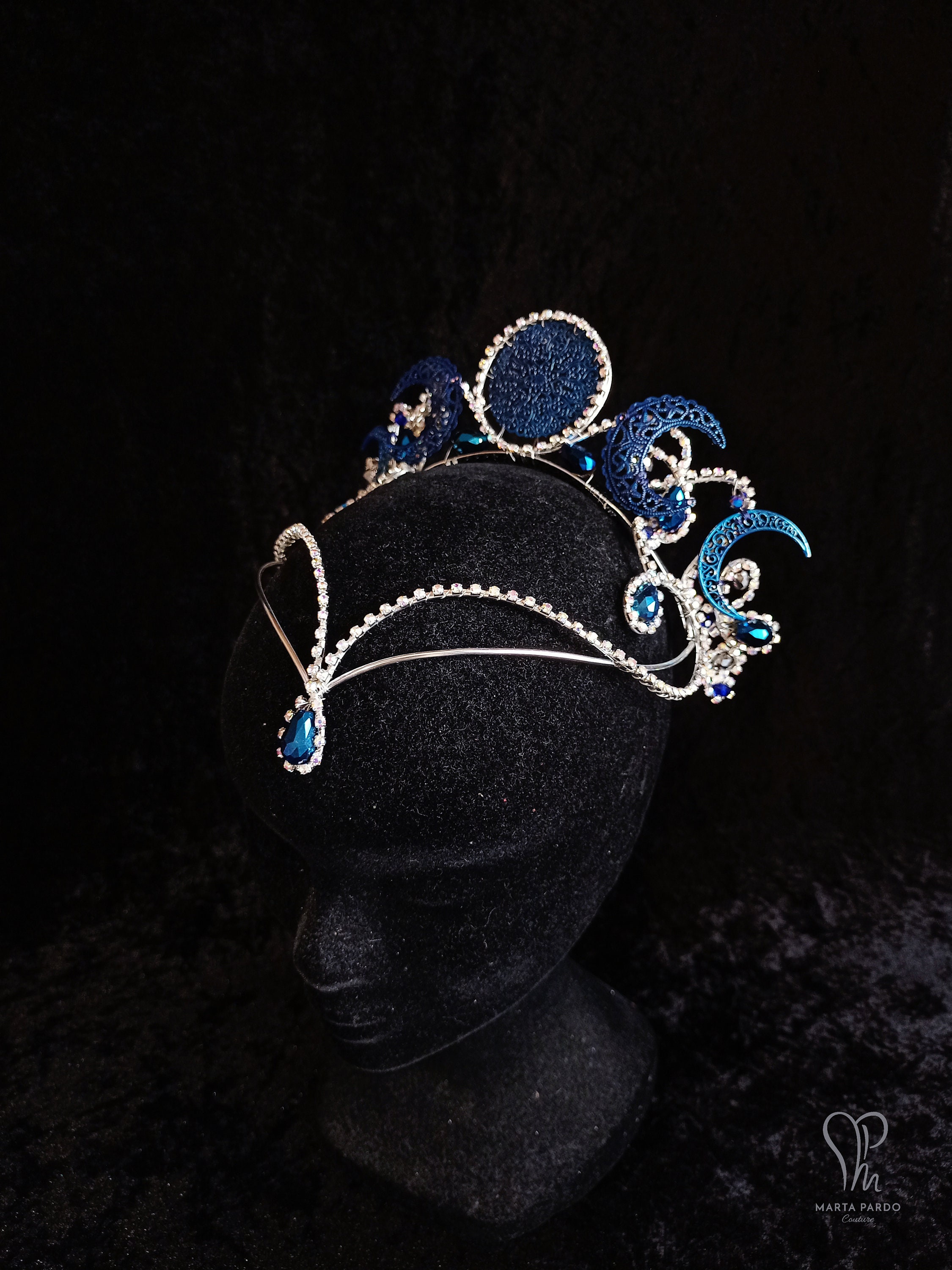 Mermaid Moon Crown Headpiece Hair Jewelry Headdress Tiara Circlet Fantasy Rave MOSTORY Handmade Silver Crystal Headpiece Renaissance Moon  main image 2