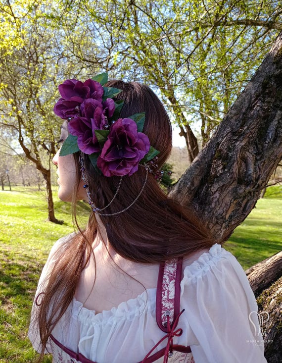 Elena Collection Floral Crown Headband in Deep Plum Inna Kochetova / Florist / Artificial flowers | A delicate  main image 3