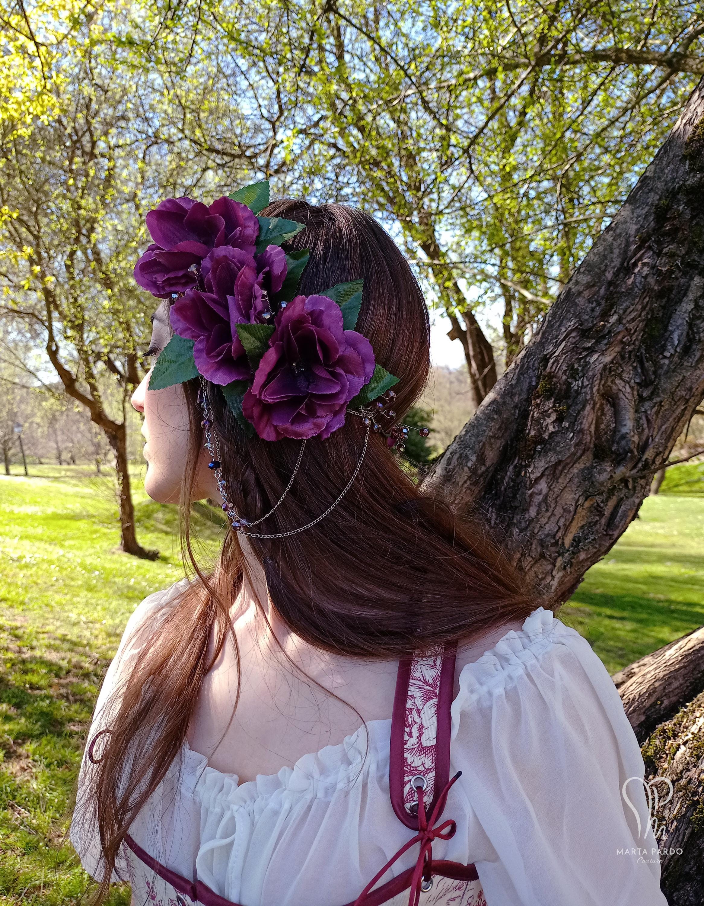 Floral Berry Black Bead flower Crown Headband Fairy Whimsy Ren Faire Amazon.com: MOSTORY Purple Fairy Flower Headband  main image 2