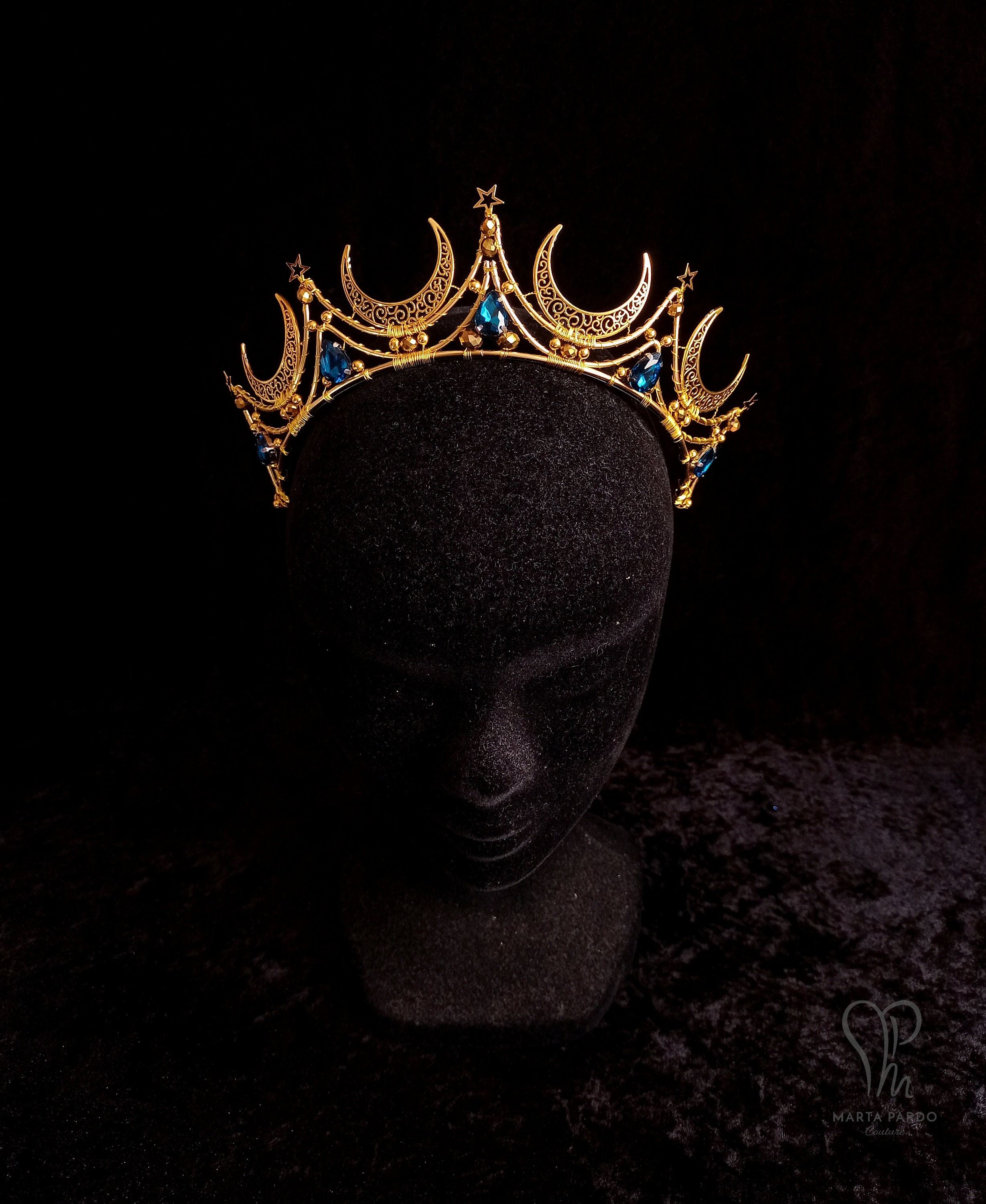 Fantasy Tiara MONA Customizable - Gold Moons & Stars, Teal  display picture 3