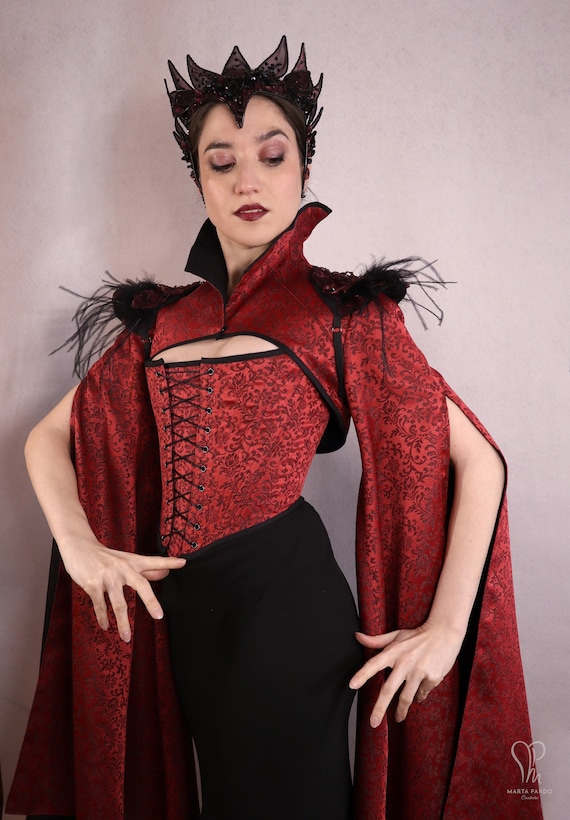 Bolero, Customizable - Red/black Brocade, Fully Lined - Evil Queen