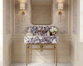Calacatta Viola Marble Sink with Solid Brass Console Legs | Custom Luxury Handmade Natural Stone Bathroom Sink for Powder Room