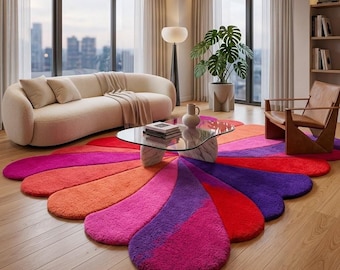 Colorful Flower Hand Tufted Rug, Modern Floral Area Rug, Abstract Petal Carpet, Luxury Statement Rug, Handmade Wool Rug, Custom Size Decor