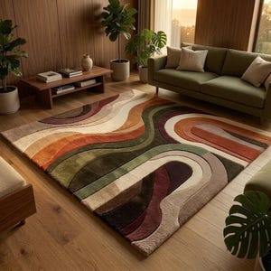 Luxury Earth Tone Abstract Hand Tufted Rug, Modern New Zealand Wool Area Rug, Custom Contemporary Living Room Carpet, Organic Wave Design