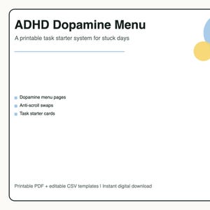 ADHS-Dopamin-Menü zum Ausdrucken, Aufgabenplaner, Arbeitsbuch für exekutive Funktionsstörungen, Checkliste gegen Scrollen, Digitaler Download