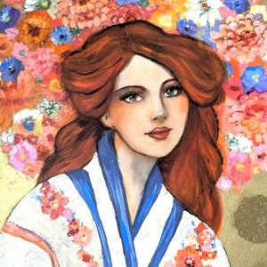 Portrait of redhead flower woman on round format. Elvira image 4