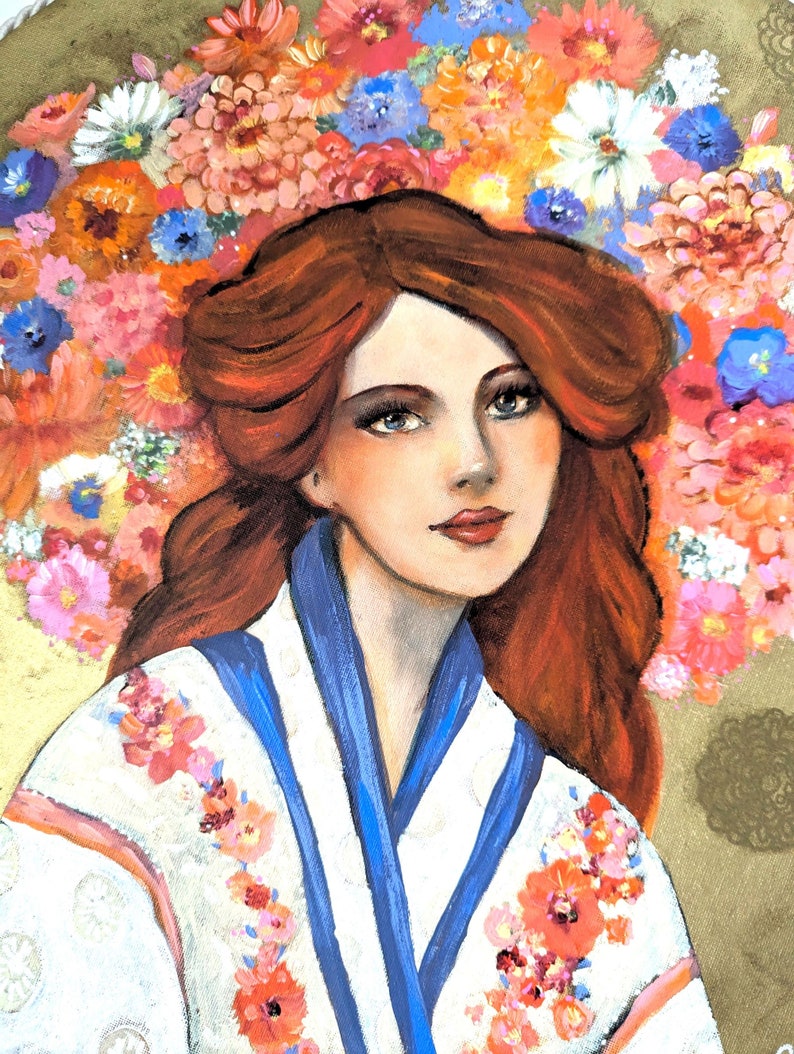 Portrait of redhead flower woman on round format. Elvira image 4