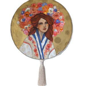 Portrait of redhead flower woman on round format. Elvira image 1