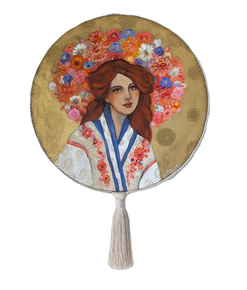 Portrait of redhead flower woman on round format. Elvira image 1