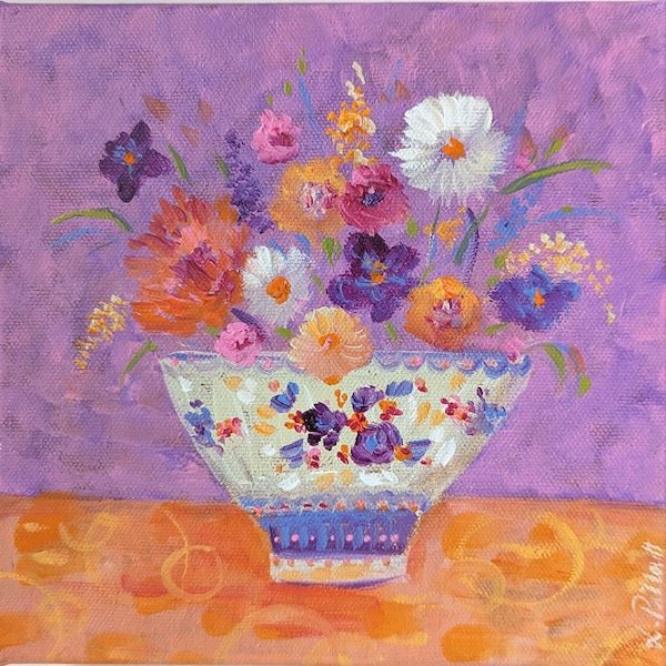Peinture de fleurs dans une tasse esprit coloré et bohème. Le jardin de Clara