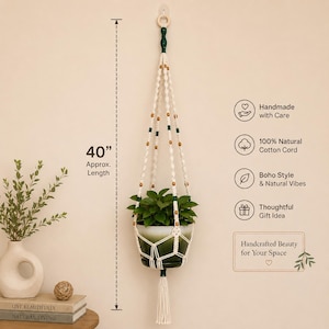 Macrame Plant Hanger, Handmade Hanging Planter, Cotton Plant Holder, Boho Plant Hanger, Indoor Hanging Planter, Modern Home Decor