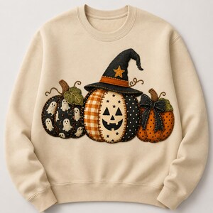 Patchwork Halloween Pumpkin PNG | Spooky Ghost Witch Hat Sublimation Design (Digital Download)