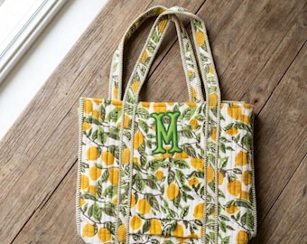 Personalized Quilted Floral Tote Bag