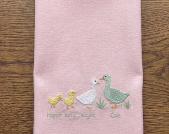 Embroidered Goose Family Tea Towel | Personalized Kitchen Name Towel