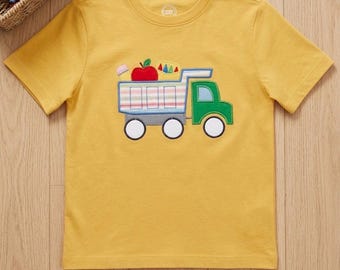 Embroidered Dump Truck Back to School Shirt • Toddler Applique Tee, Boys School Supplies T-Shirt