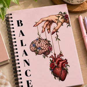 Anatomy Spiral Notebook, Pink Medical Student Journal with Brain and Heart Cover