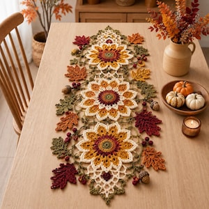 Autumn Sunflower Crochet Table Runner Pattern PDF,, Step-by-Step Digital Download with Stitch Charts