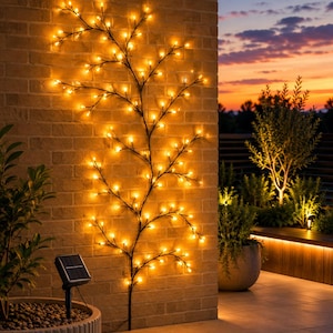Luminária Solar em Formato de Galho - Luz Externa para Árvore, Decoração de Parede para Jardim, Presente para Mãe, Iluminação para Cercas e Galpões, Galho Iluminado para Pátio