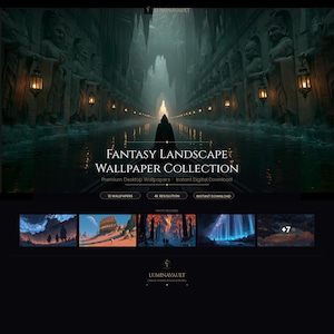 Fantasy Landscape Desktop Wallpaper Set of 12, Epic Scenery Art, Gaming PC Background Pack, 4K Instant Download