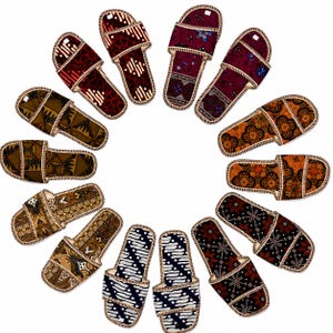 Handmade Batik Patchwork Slippers | Unisex Recycled Fabric Indoor Shoes