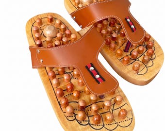 Sandalias de acupresión de madera – Pantuflas de reflexología y masaje de pies de madera maciza