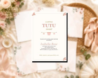 Tutu Sweet Baby Shower Invitation Template, Editable Ballet Baby Shower Invite, Blush Floral Printable Suite Digital Download